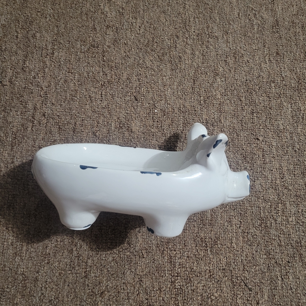 Ceramic White and Blue Pig Shaped Dish